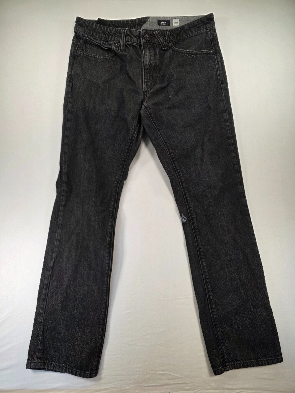 Volcom Vorta Jeans Mens 34 Slim Straight Black Denim Dark Wash